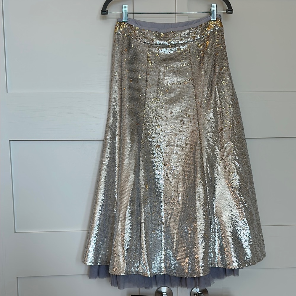 Gold Sequin Midi A-Line Skirt